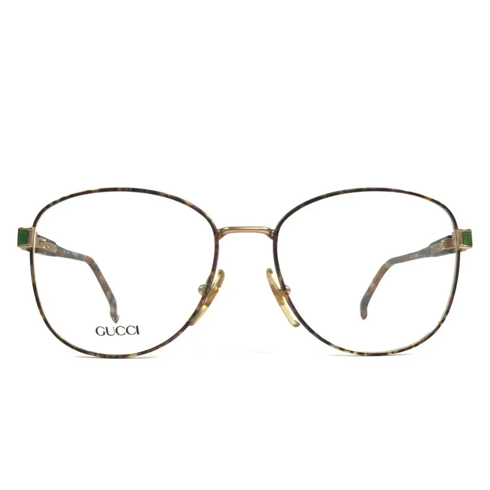 Vintage Gucci Eyeglasses Frames GG2366 LT8 Brown Green Gold Horsebit 53-16-130